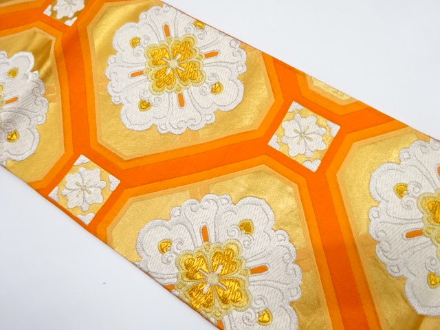 JAPANESE KIMONO / ANTIQUE FUKURO OBI / SILK / WOVEN SHOKKOMON PATTERN